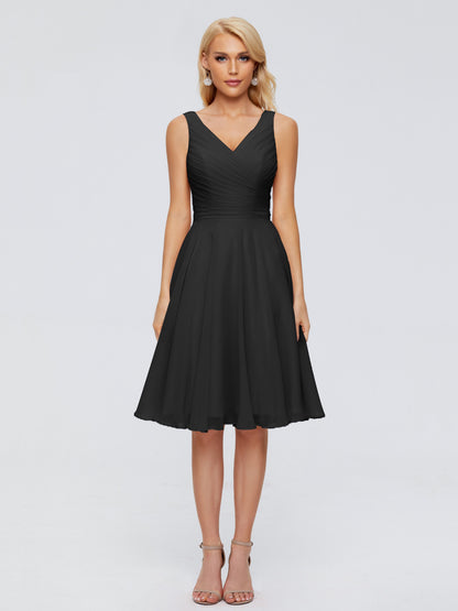 Jocelyn V-Neck Knee Length Chiffon Bridesmaid Dresses