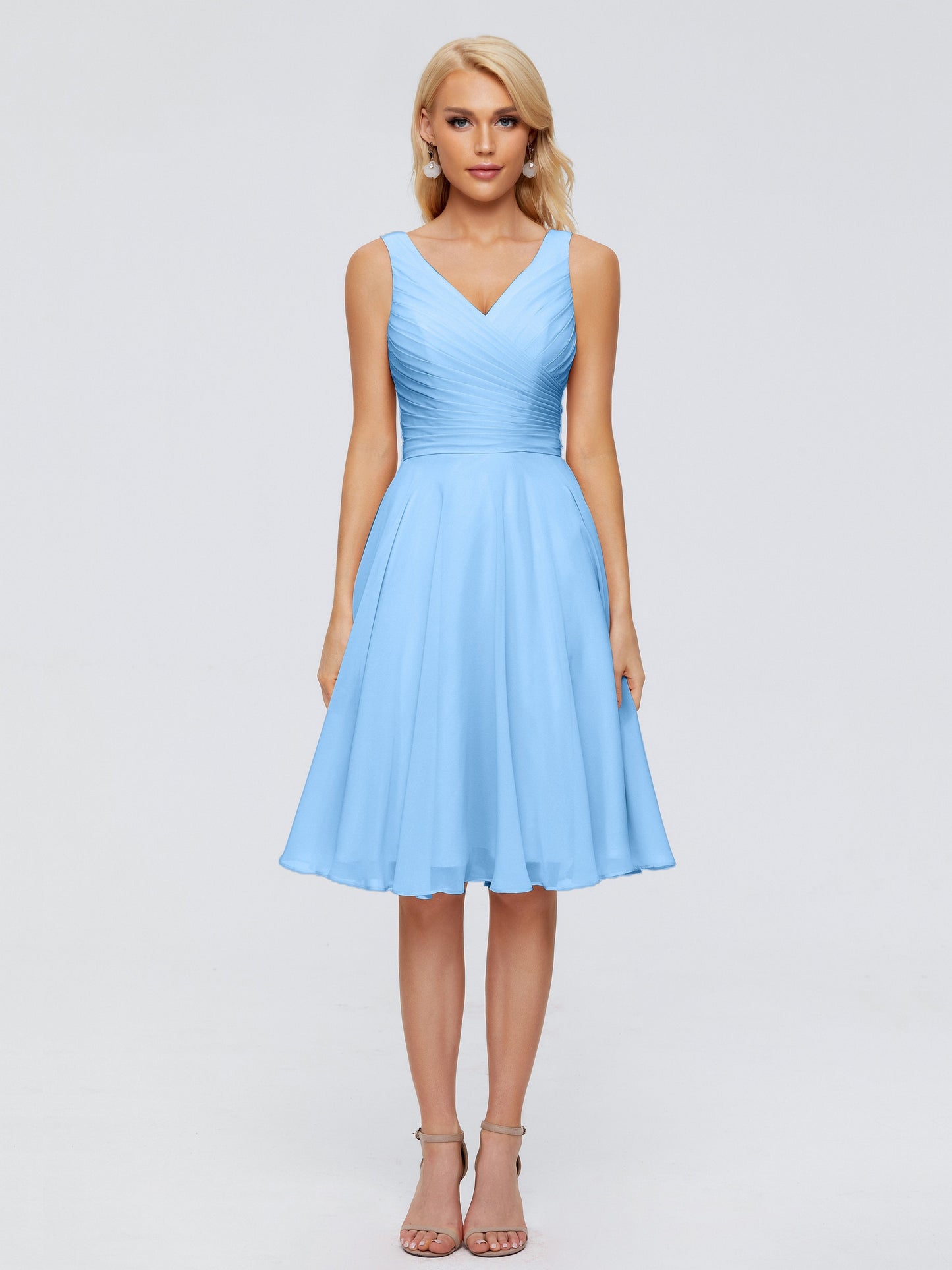Jocelyn V-Neck Knee Length Chiffon Bridesmaid Dresses