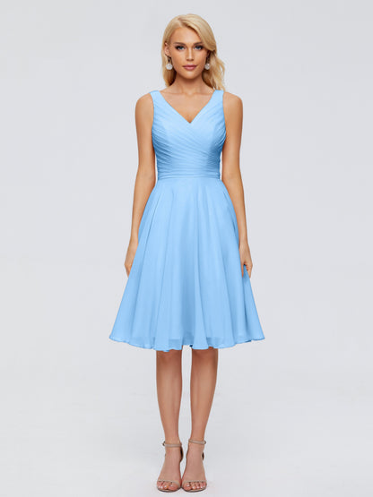 Jocelyn V-Neck Knee Length Chiffon Bridesmaid Dresses