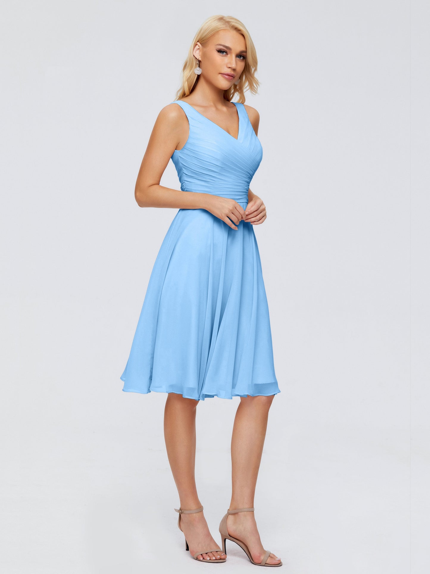 Jocelyn V-Neck Knee Length Chiffon Bridesmaid Dresses
