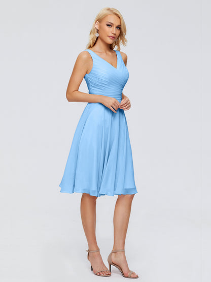 Jocelyn V-Neck Knee Length Chiffon Bridesmaid Dresses