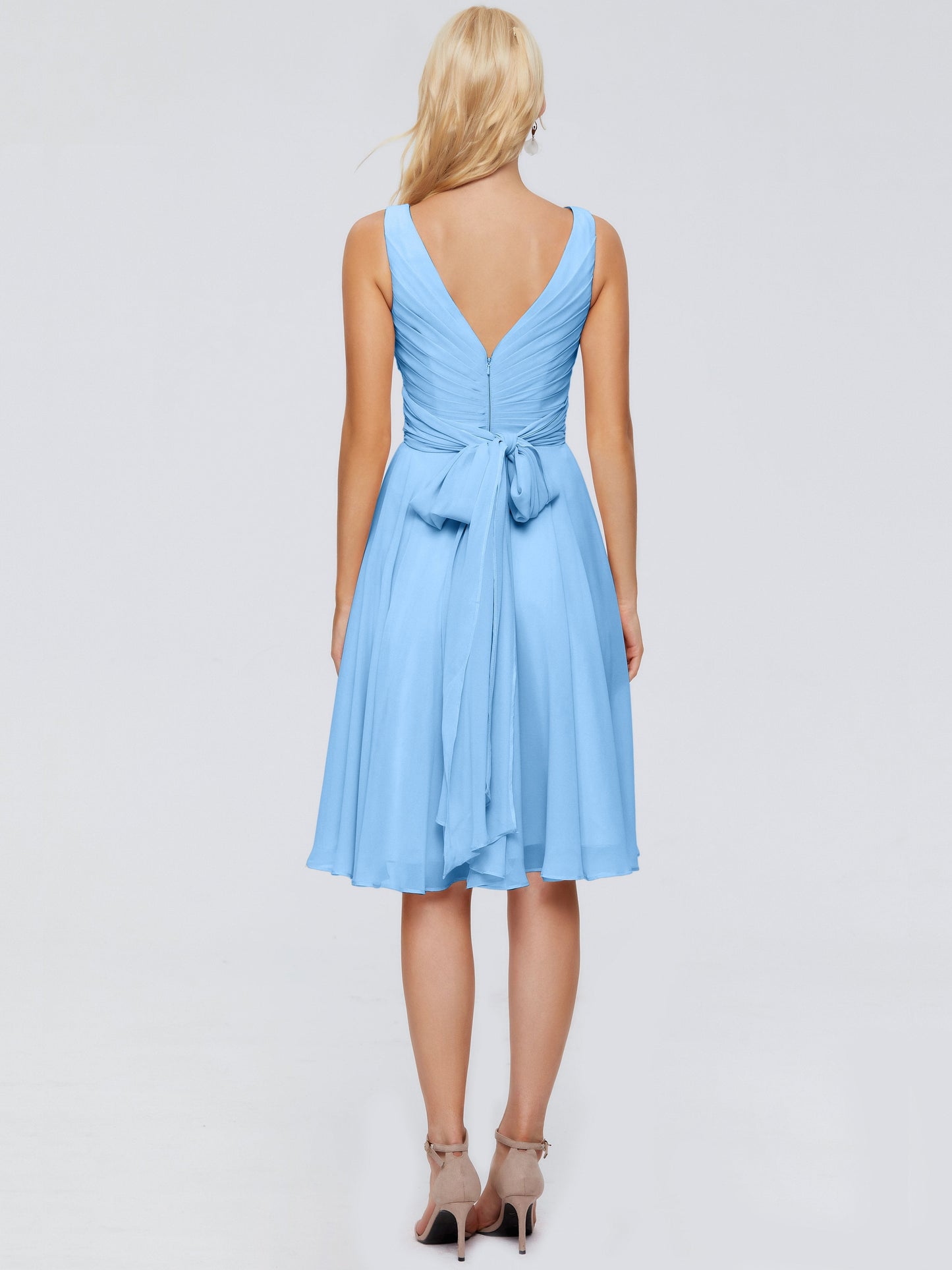 Jocelyn V-Neck Knee Length Chiffon Bridesmaid Dresses