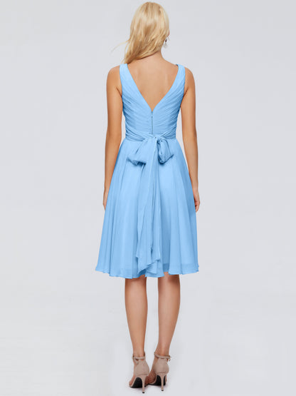 Jocelyn V-Neck Knee Length Chiffon Bridesmaid Dresses