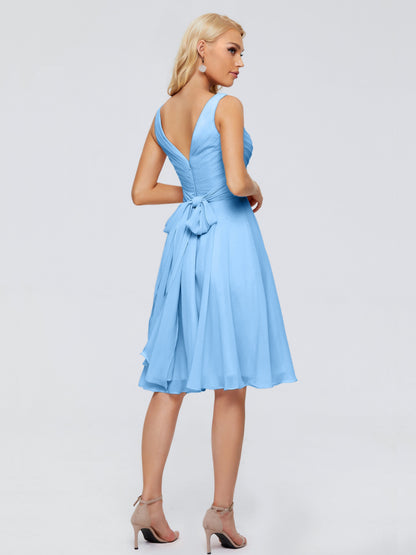 Jocelyn V-Neck Knee Length Chiffon Bridesmaid Dresses