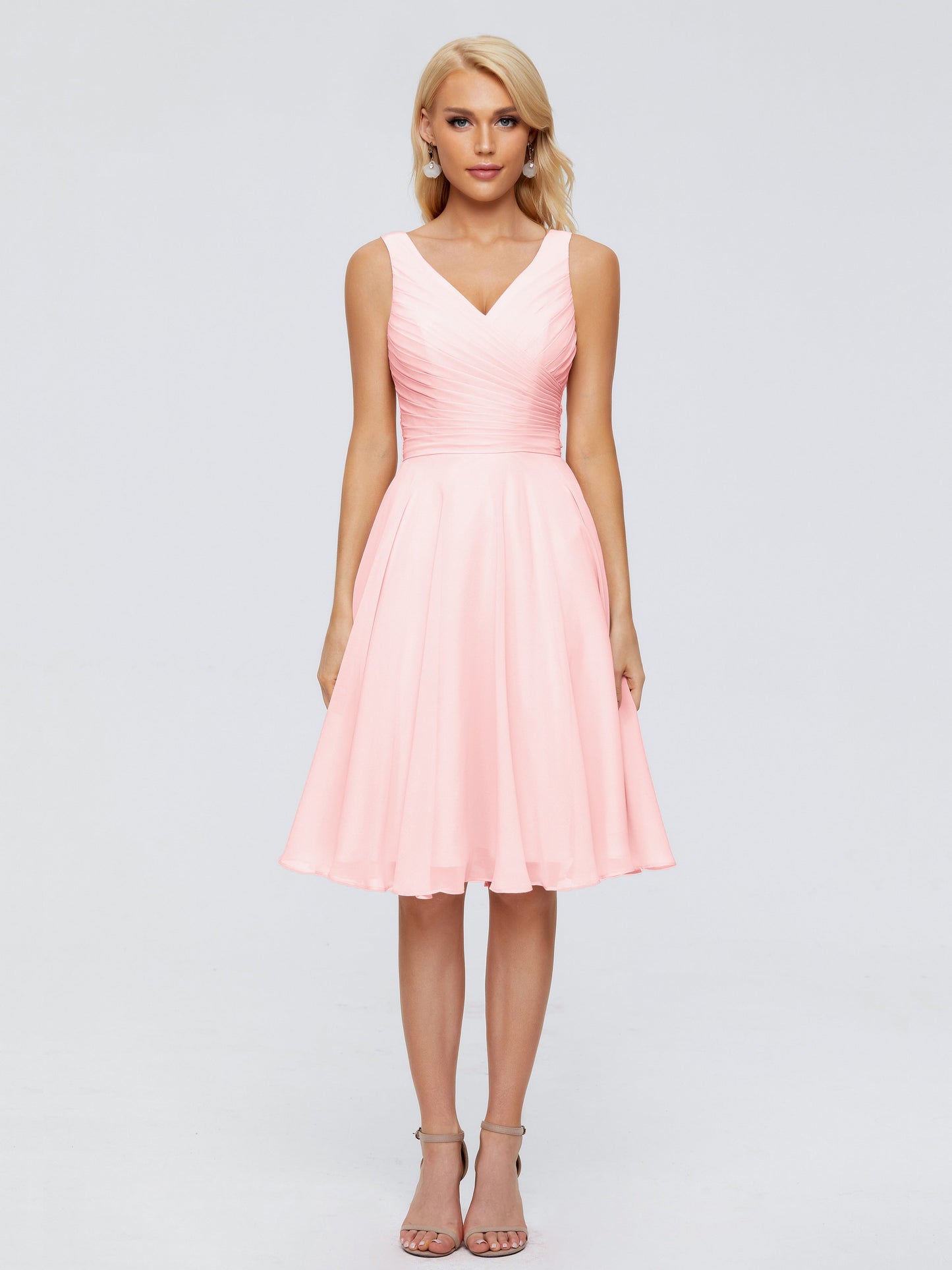 Jocelyn V-Neck Knee Length Chiffon Bridesmaid Dresses