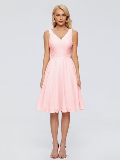 Jocelyn V-Neck Knee Length Chiffon Bridesmaid Dresses