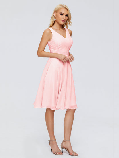 Jocelyn V-Neck Knee Length Chiffon Bridesmaid Dresses
