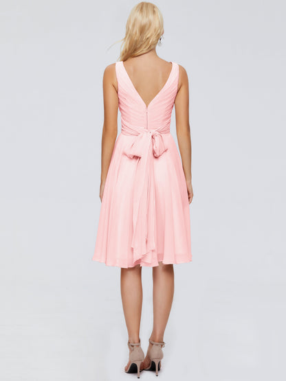 Jocelyn V-Neck Knee Length Chiffon Bridesmaid Dresses
