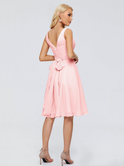 Jocelyn V-Neck Knee Length Chiffon Bridesmaid Dresses