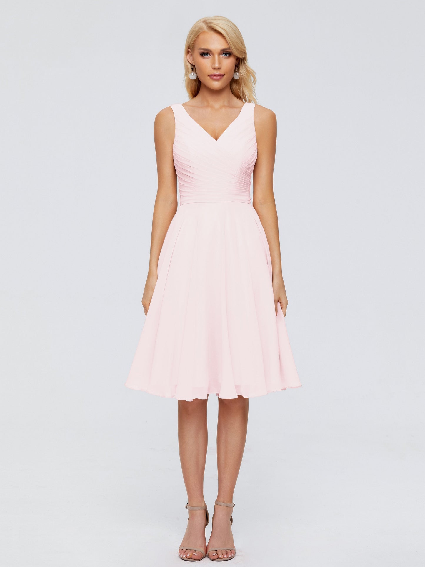 Jocelyn V-Neck Knee Length Chiffon Bridesmaid Dresses