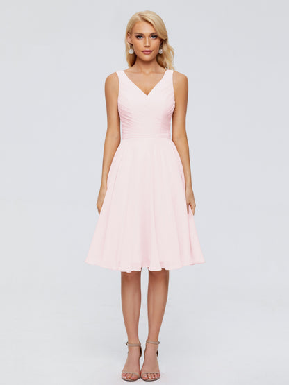 Jocelyn V-Neck Knee Length Chiffon Bridesmaid Dresses