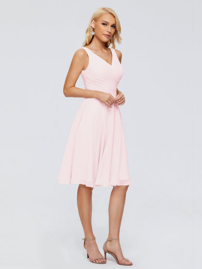 Jocelyn V-Neck Knee Length Chiffon Bridesmaid Dresses