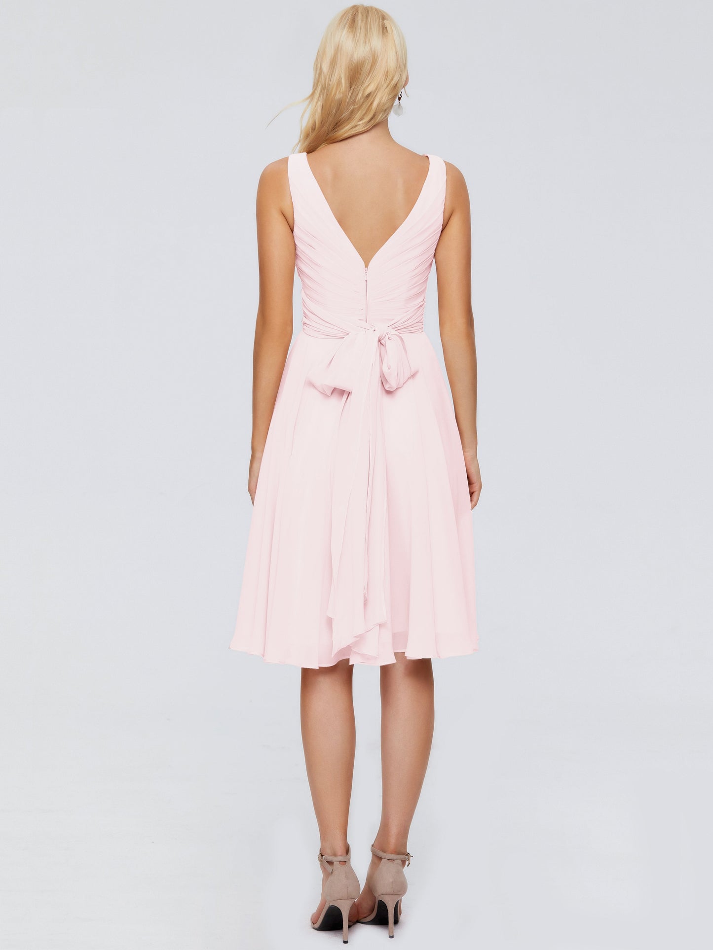 Jocelyn V-Neck Knee Length Chiffon Bridesmaid Dresses