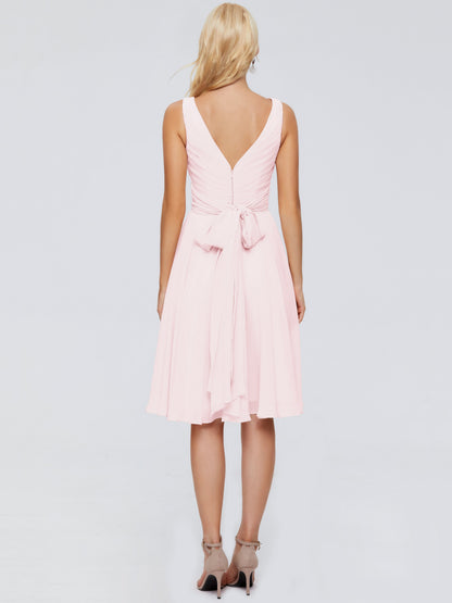 Jocelyn V-Neck Knee Length Chiffon Bridesmaid Dresses
