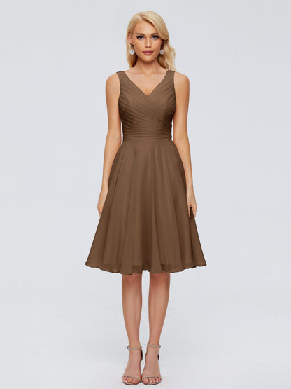Jocelyn V-Neck Knee Length Chiffon Bridesmaid Dresses