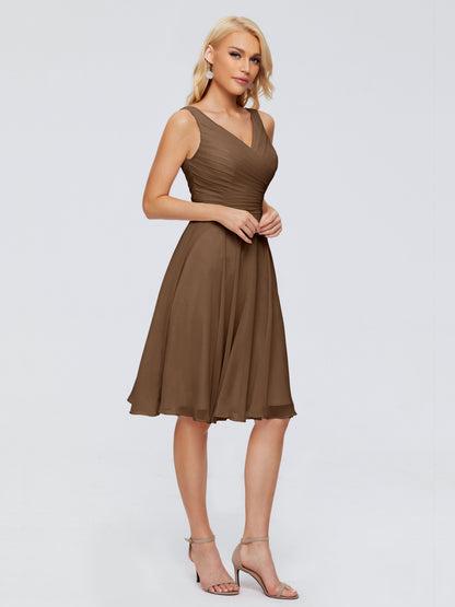 Jocelyn V-Neck Knee Length Chiffon Bridesmaid Dresses