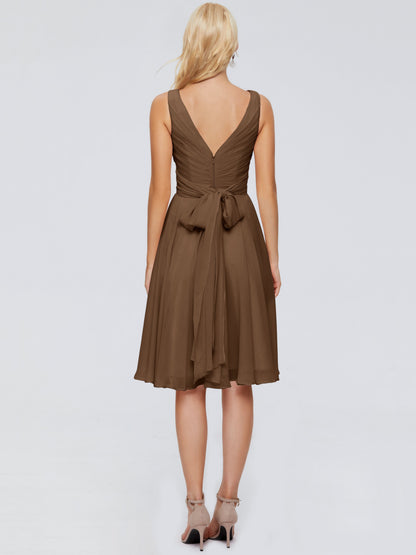 Jocelyn V-Neck Knee Length Chiffon Bridesmaid Dresses