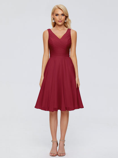 Jocelyn V-Neck Knee Length Chiffon Bridesmaid Dresses