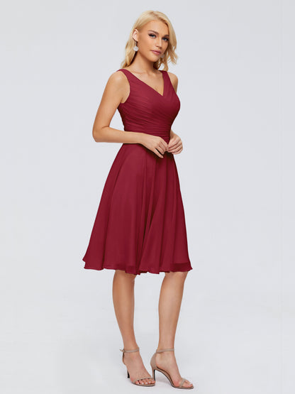 Jocelyn V-Neck Knee Length Chiffon Bridesmaid Dresses
