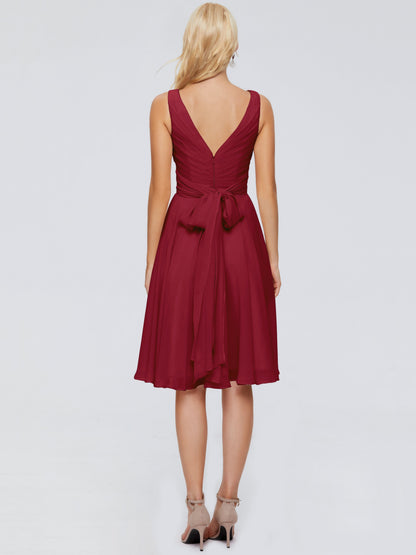 Jocelyn V-Neck Knee Length Chiffon Bridesmaid Dresses