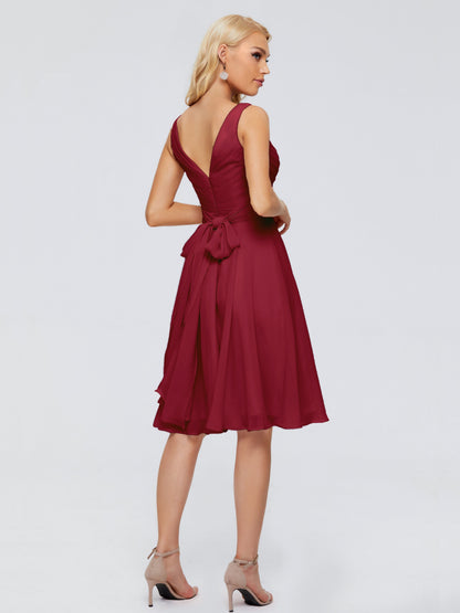 Jocelyn V-Neck Knee Length Chiffon Bridesmaid Dresses