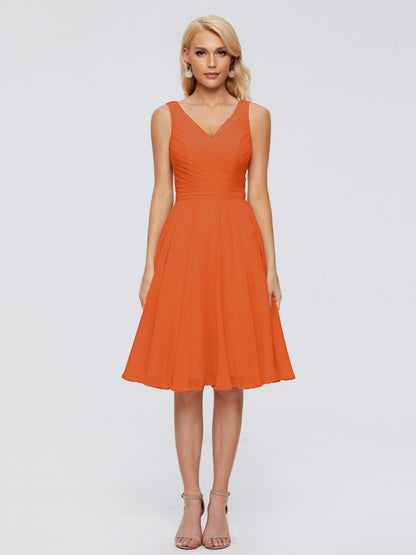 Jocelyn V-Neck Knee Length Chiffon Bridesmaid Dresses