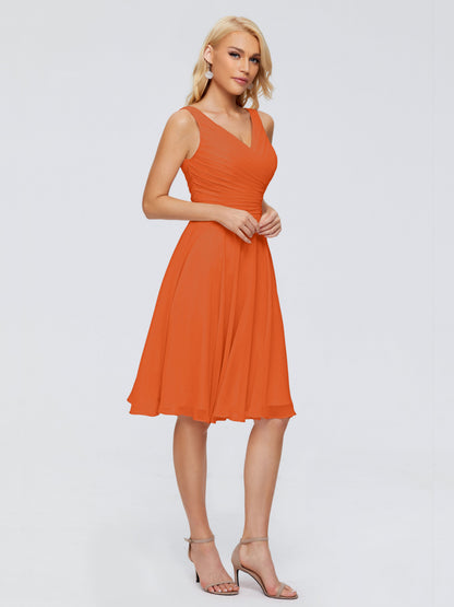 Jocelyn V-Neck Knee Length Chiffon Bridesmaid Dresses