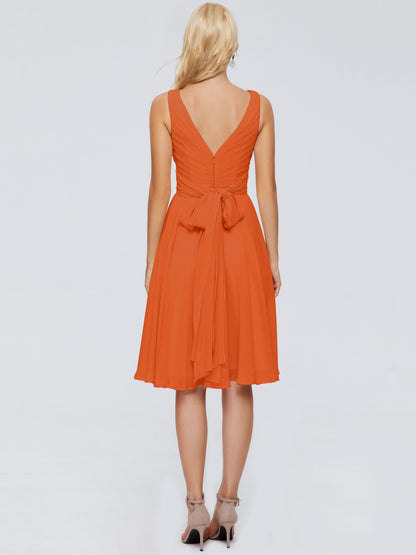 Jocelyn V-Neck Knee Length Chiffon Bridesmaid Dresses