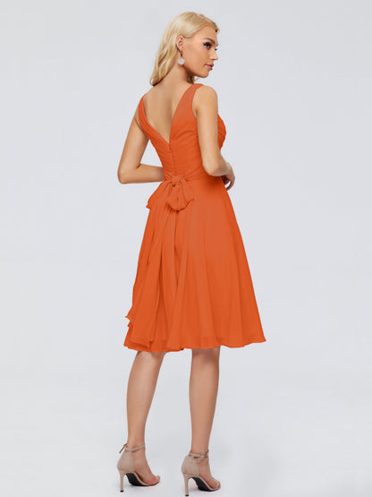 Jocelyn V-Neck Knee Length Chiffon Bridesmaid Dresses