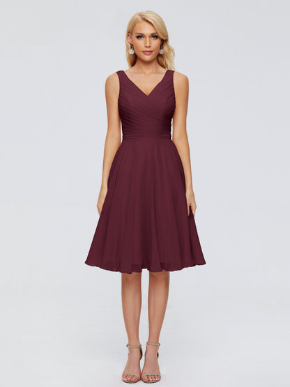 Jocelyn V-Neck Knee Length Chiffon Bridesmaid Dresses