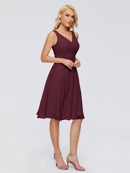 Jocelyn V-Neck Knee Length Chiffon Bridesmaid Dresses