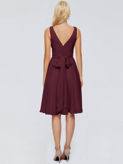 Jocelyn V-Neck Knee Length Chiffon Bridesmaid Dresses
