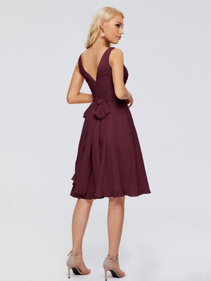 Jocelyn V-Neck Knee Length Chiffon Bridesmaid Dresses