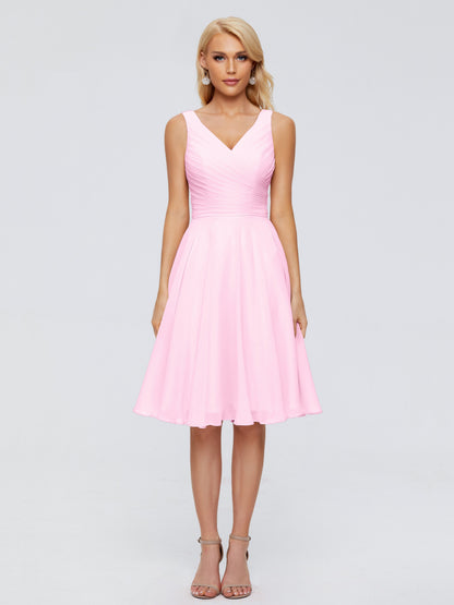 Jocelyn V-Neck Knee Length Chiffon Bridesmaid Dresses
