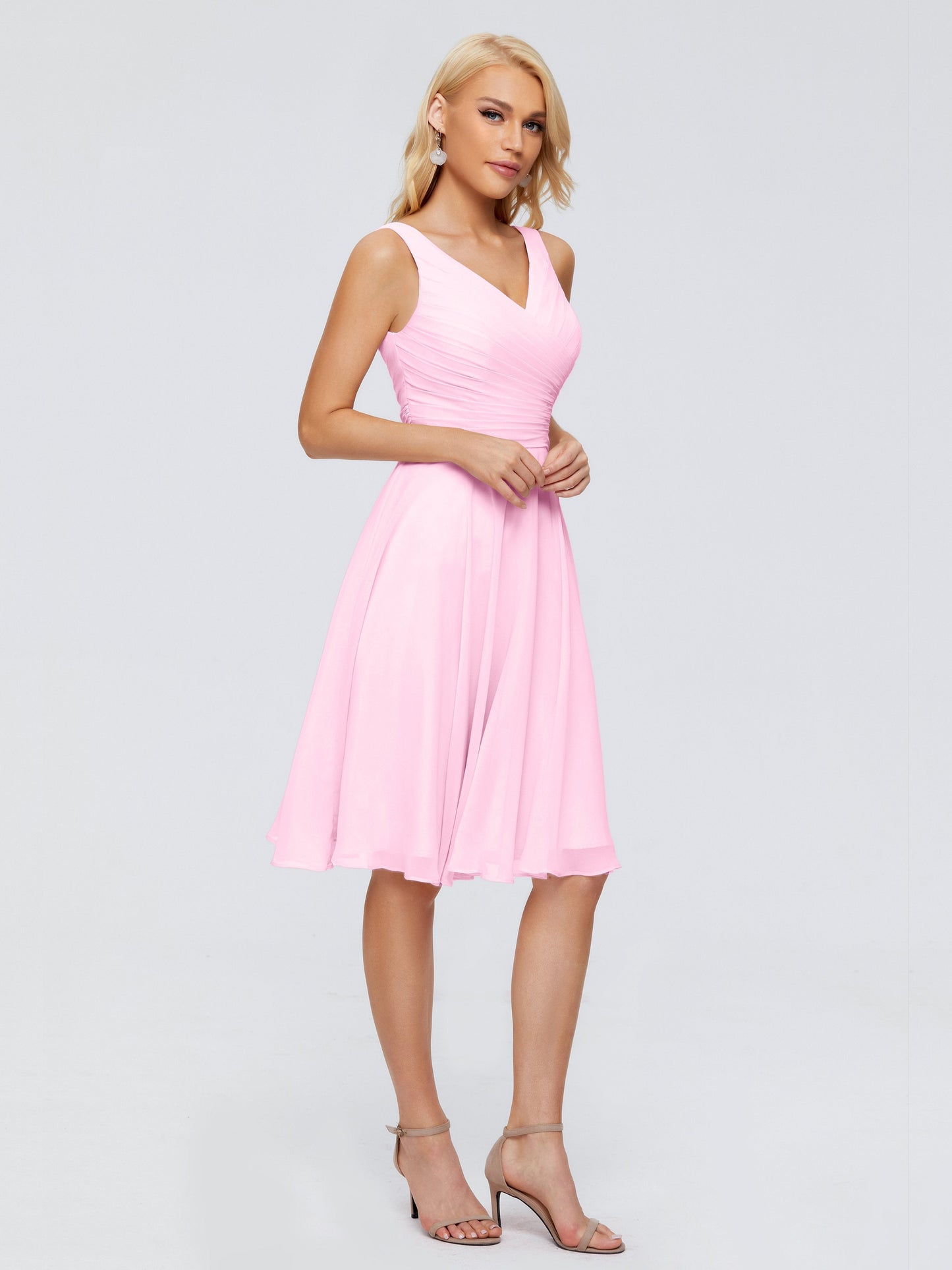Jocelyn V-Neck Knee Length Chiffon Bridesmaid Dresses