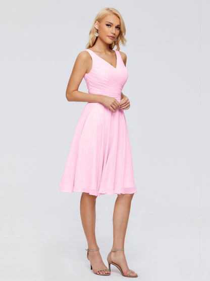 Jocelyn V-Neck Knee Length Chiffon Bridesmaid Dresses