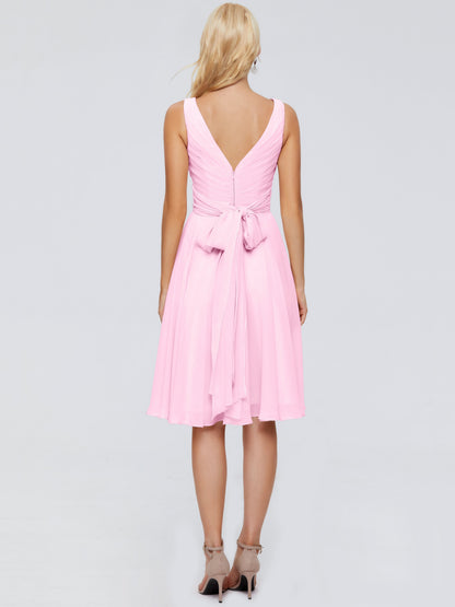Jocelyn V-Neck Knee Length Chiffon Bridesmaid Dresses