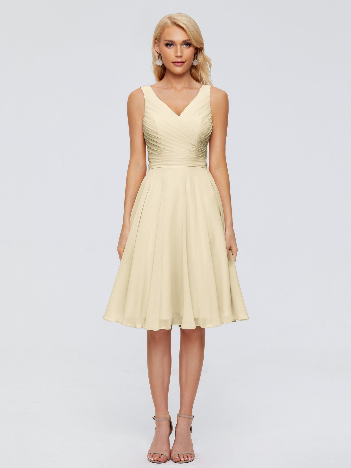 Jocelyn V-Neck Knee Length Chiffon Bridesmaid Dresses