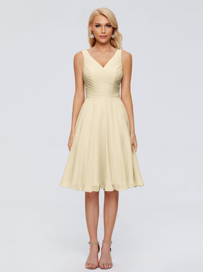 Jocelyn V-Neck Knee Length Chiffon Bridesmaid Dresses
