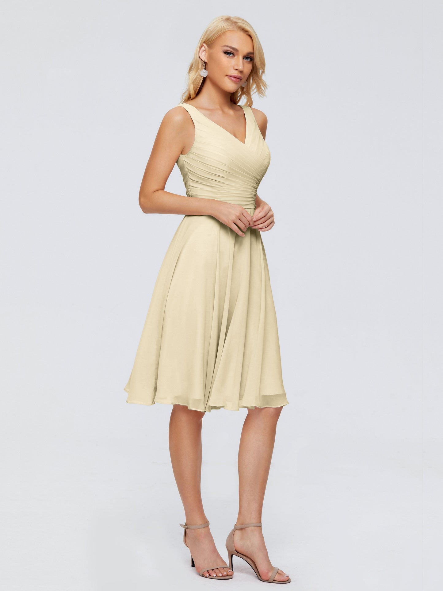 Jocelyn V-Neck Knee Length Chiffon Bridesmaid Dresses