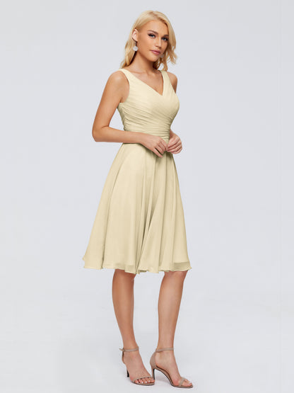 Jocelyn V-Neck Knee Length Chiffon Bridesmaid Dresses