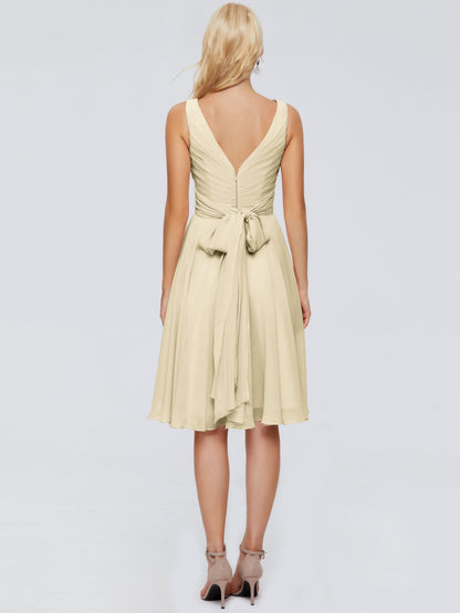Jocelyn V-Neck Knee Length Chiffon Bridesmaid Dresses