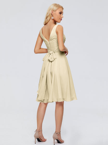 Jocelyn V-Neck Knee Length Chiffon Bridesmaid Dresses
