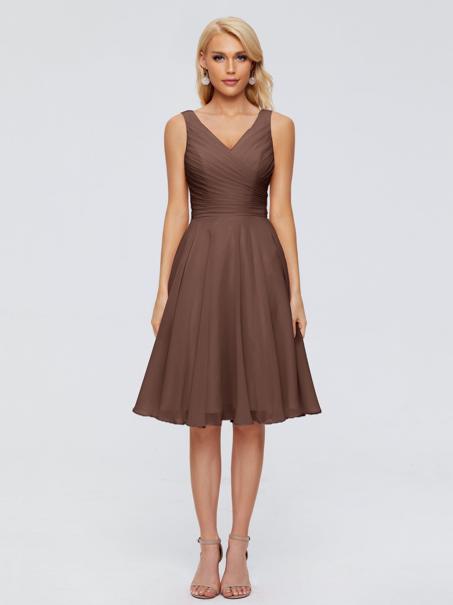 Jocelyn V-Neck Knee Length Chiffon Bridesmaid Dresses