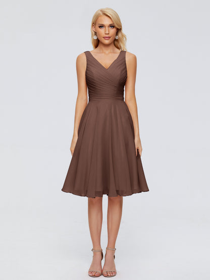Jocelyn V-Neck Knee Length Chiffon Bridesmaid Dresses