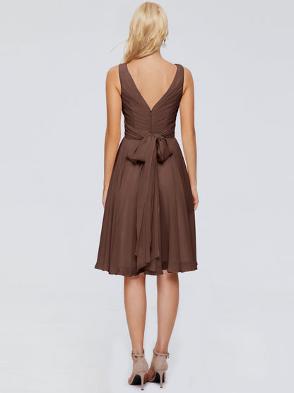 Jocelyn V-Neck Knee Length Chiffon Bridesmaid Dresses