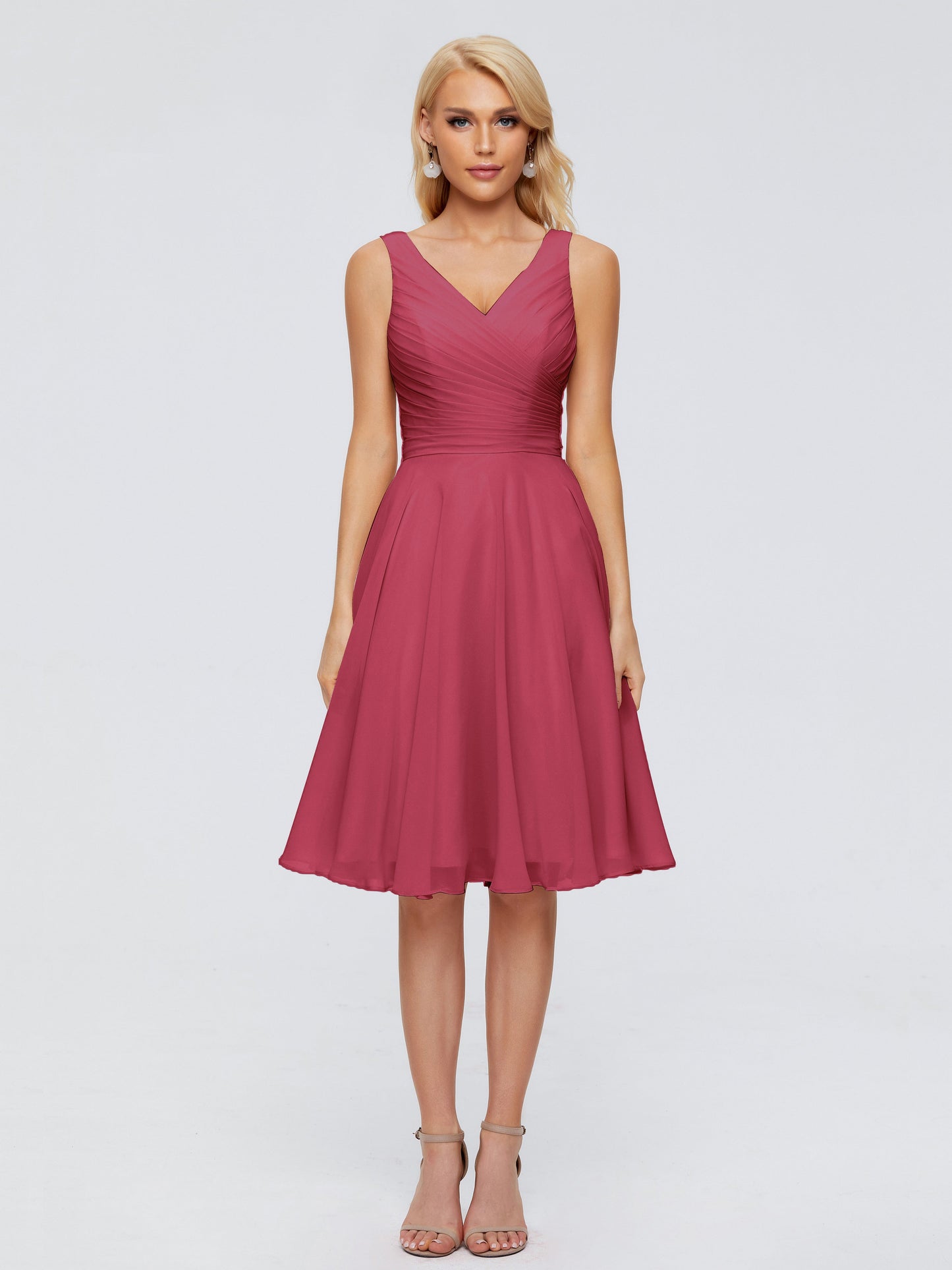 Jocelyn V-Neck Knee Length Chiffon Bridesmaid Dresses