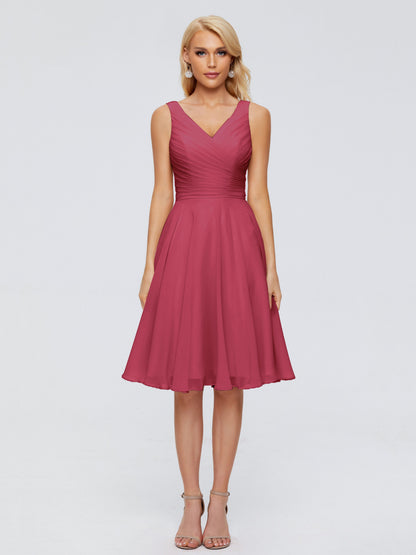 Jocelyn V-Neck Knee Length Chiffon Bridesmaid Dresses