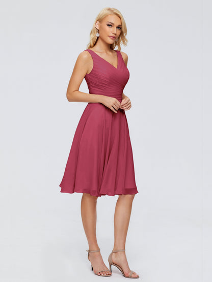 Jocelyn V-Neck Knee Length Chiffon Bridesmaid Dresses