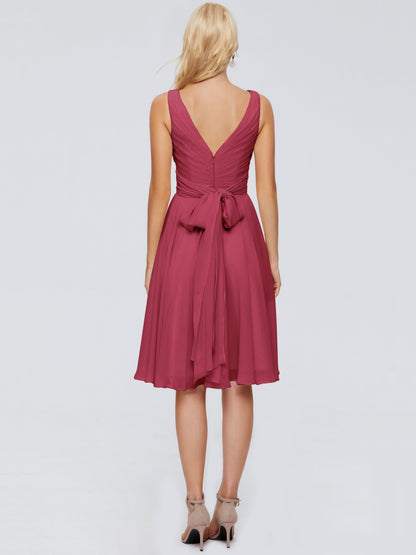 Jocelyn V-Neck Knee Length Chiffon Bridesmaid Dresses